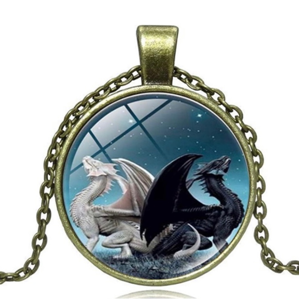 Black and white dragon necklace